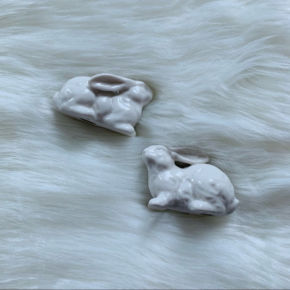Decorative White Ceramic Bunny Figurines Set of 2